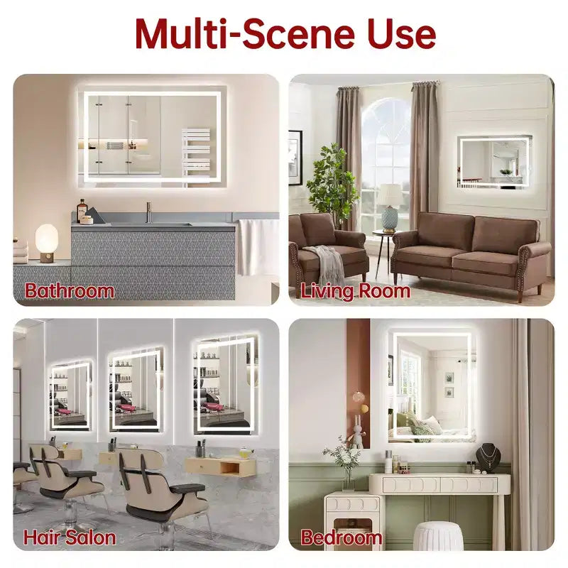 Miroir de salle de bain SUMERAIN 28x36 mural en verre trempé, anti-buée, éclairage LED, 3 modes de couleur