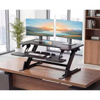 HUANUO 32 Convertisseur de bureau debout stable en forme de Z, rehausseur de bureau assis-debout réglable en hauteur, poste de travail pour ordinateur portable, élévateur de bureau pour le bureau à domicile