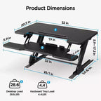 HUANUO 32 Convertisseur de bureau debout stable en forme de Z, rehausseur de bureau assis-debout réglable en hauteur, poste de travail pour ordinateur portable, élévateur de bureau pour le bureau à domicile