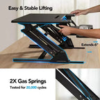 HUANUO 32 Convertisseur de bureau debout stable en forme de Z, rehausseur de bureau assis-debout réglable en hauteur, poste de travail pour ordinateur portable, élévateur de bureau pour le bureau à domicile