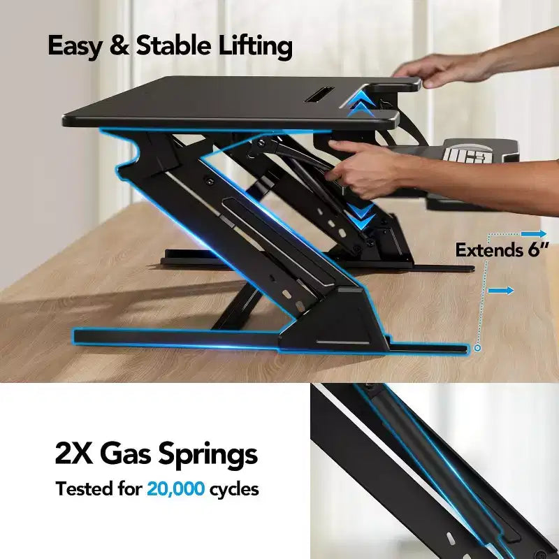 HUANUO 32 Convertisseur de bureau debout stable en forme de Z, rehausseur de bureau assis-debout réglable en hauteur, poste de travail pour ordinateur portable, élévateur de bureau pour le bureau à domicile