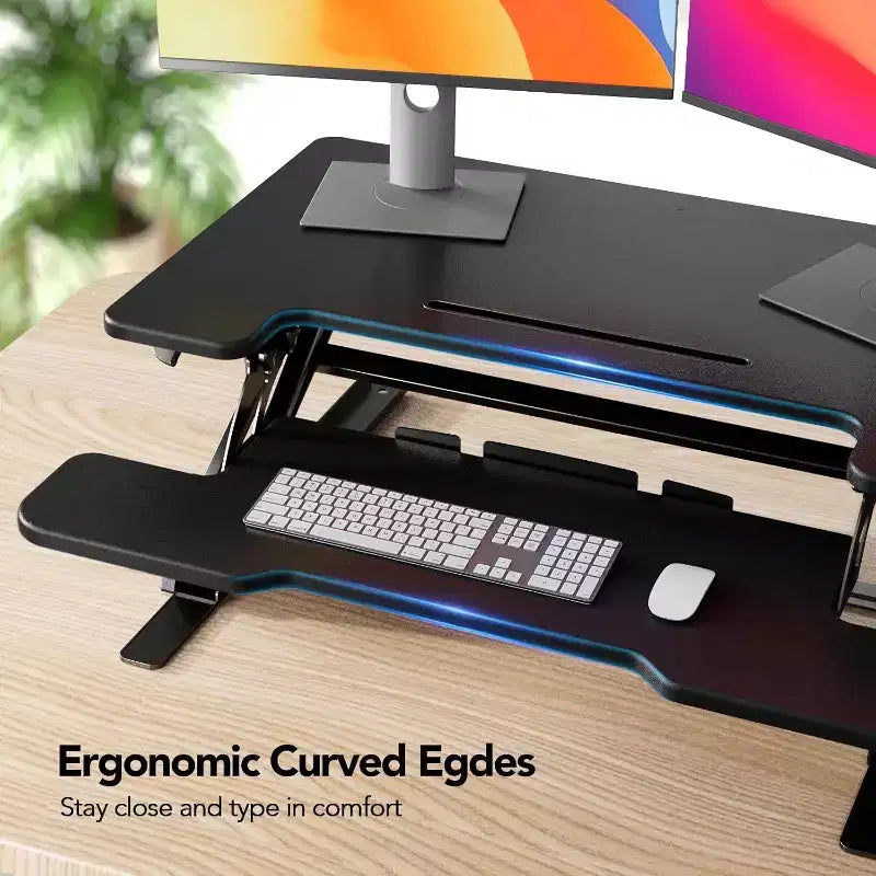 HUANUO 32 Convertisseur de bureau debout stable en forme de Z, rehausseur de bureau assis-debout réglable en hauteur, poste de travail pour ordinateur portable, élévateur de bureau pour le bureau à domicile