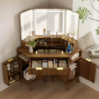 Coiffeuse d'angle Whisen 47.2, petite coiffeuse d'angle moderne avec miroir, 1 tiroir et 2 armoires de rangement