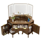 Coiffeuse d'angle Whisen 47.2, petite coiffeuse d'angle moderne avec miroir, 1 tiroir et 2 armoires de rangement