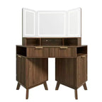 Coiffeuse d'angle Whisen 47.2, petite coiffeuse d'angle moderne avec miroir, 1 tiroir et 2 armoires de rangement