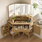 Coiffeuse d'angle Whisen 47.2, petite coiffeuse d'angle moderne avec miroir, 1 tiroir et 2 armoires de rangement