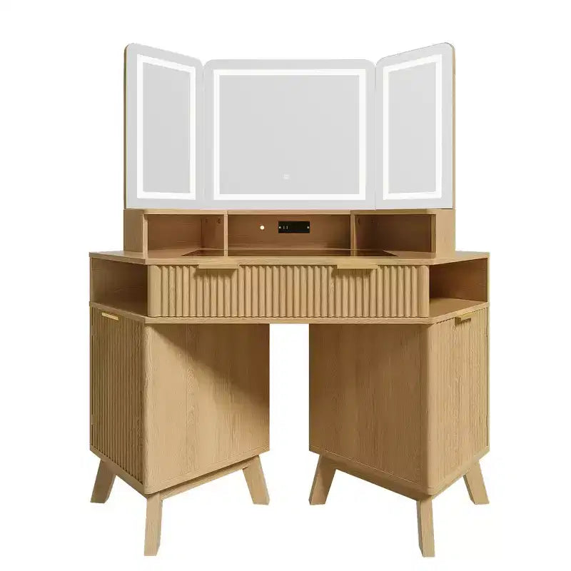 Coiffeuse d'angle Whisen 47.2, petite coiffeuse d'angle moderne avec miroir, 1 tiroir et 2 armoires de rangement