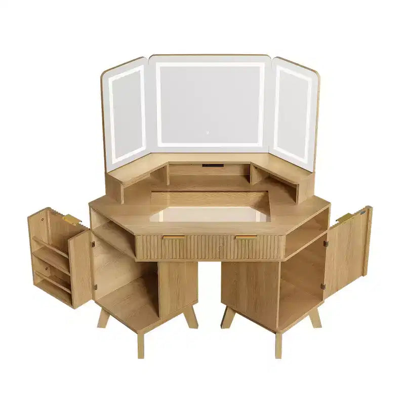 Coiffeuse d'angle Whisen 47.2, petite coiffeuse d'angle moderne avec miroir, 1 tiroir et 2 armoires de rangement