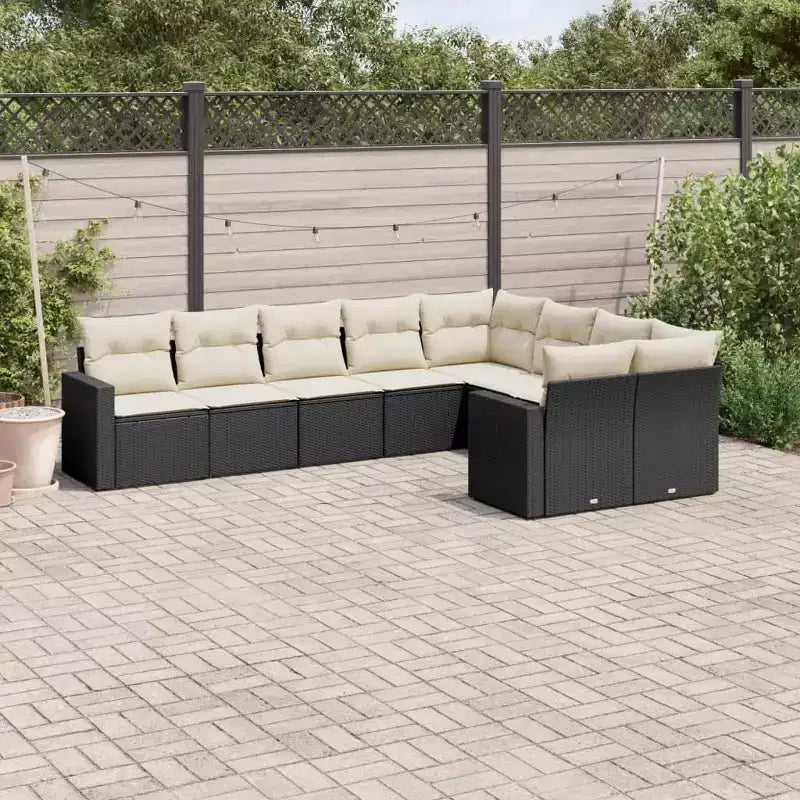 vidaXL Salon de jardin noir en résine tressée, grand canapé de jardin modulable