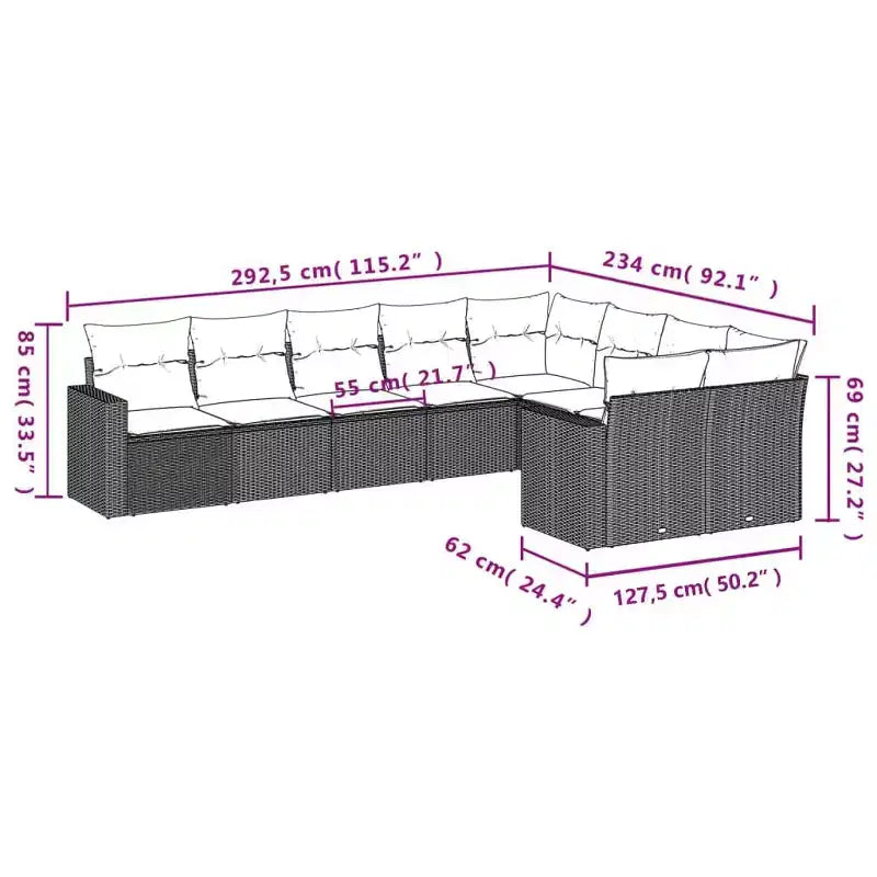 vidaXL Salon de jardin noir en résine tressée, grand canapé de jardin modulable