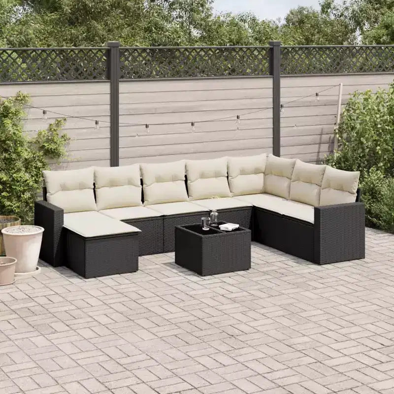 vidaXL Salon de jardin en résine tressée noir, acier enduit de poudre, verre trempé