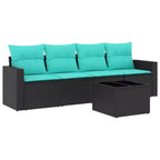 vidaXL 5 Piece Patio Sofa Set with Cushions Black Poly Rattan