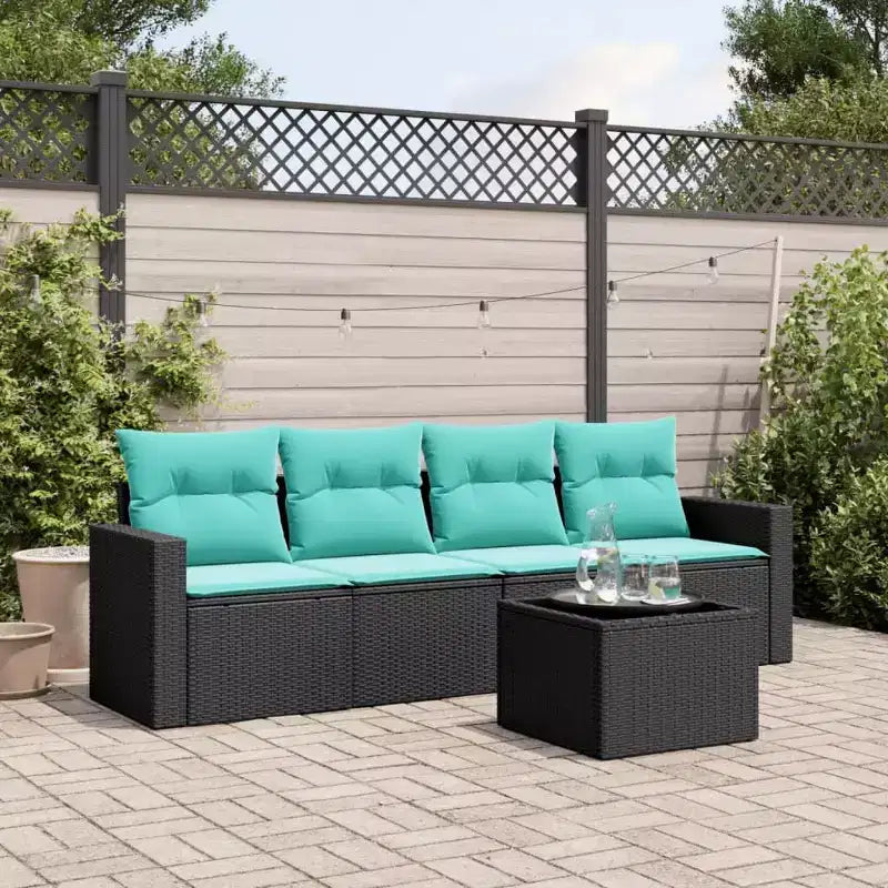 vidaXL Ensemble de canapés de jardin 5 pcs avec coussins résine tressée noir