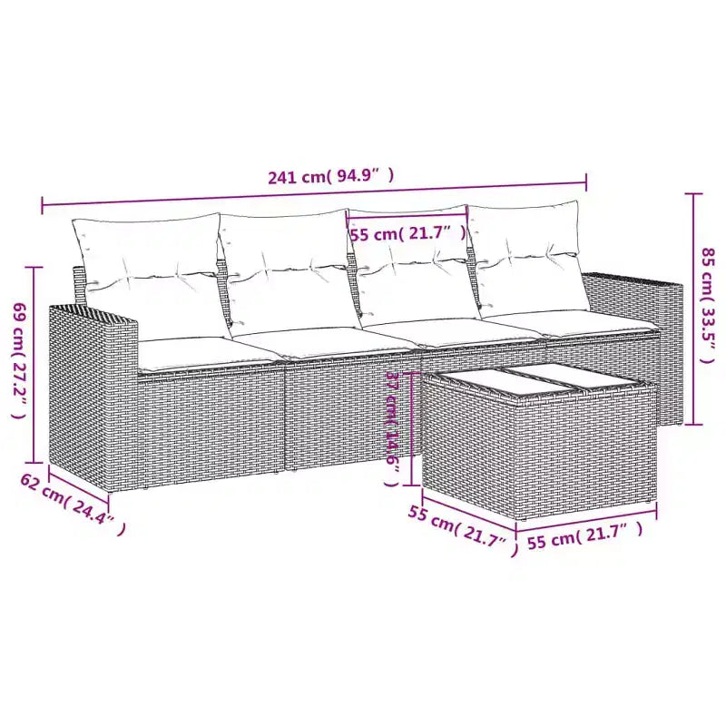 vidaXL Ensemble de canapés de jardin 5 pcs avec coussins résine tressée noir