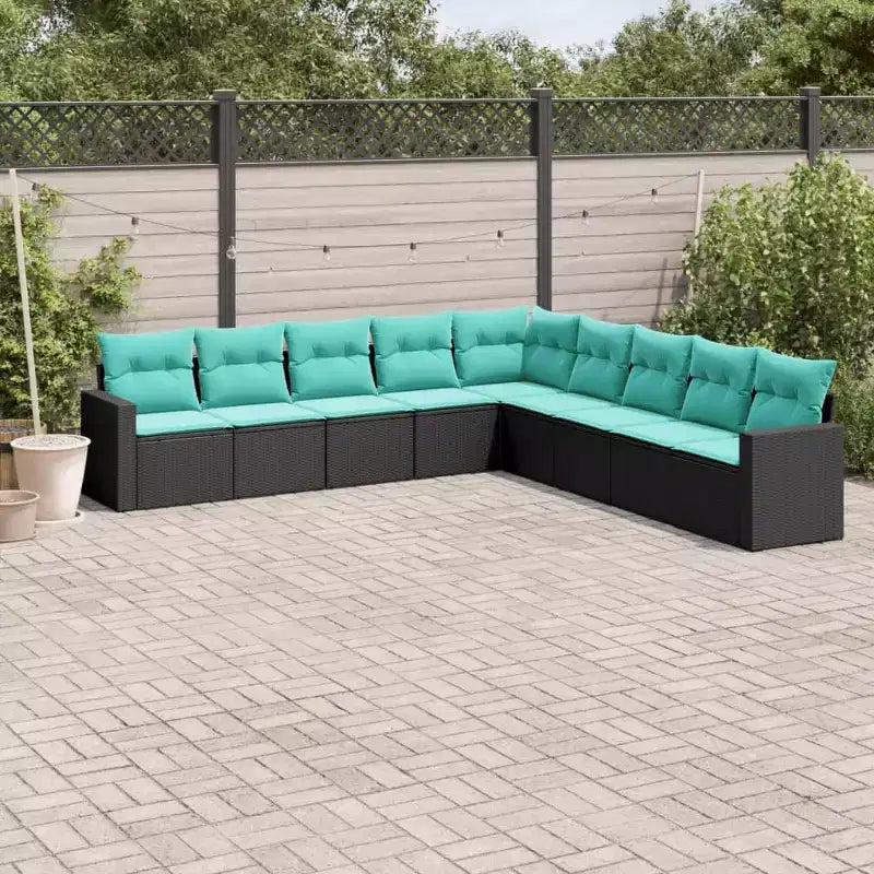 vidaXL Salon de jardin 9 pcs avec coussins résine tressée noir