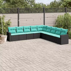 vidaXL Salon de jardin 9 pcs avec coussins résine tressée noir