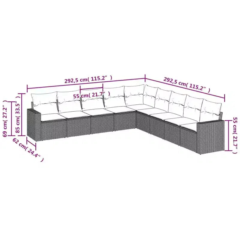 vidaXL Salon de jardin 9 pcs avec coussins résine tressée noir