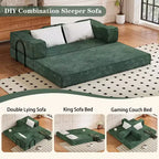 MooxvMoo 80 Canapé-lit convertible avec 2 oreillers, canapé de sol 3 places, lit double, combinaison DIY, chenille, vert