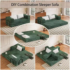 MooxvMoo 80 Canapé-lit convertible avec 2 oreillers, canapé de sol 3 places, lit double, combinaison DIY, chenille, vert