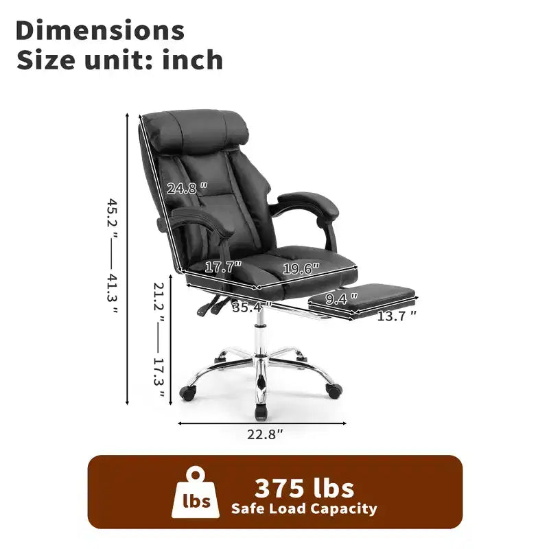 Fauteuil de bureau de direction GDFStudio Faina en similicuir réglable en hauteur et pivotant avec repose-pieds