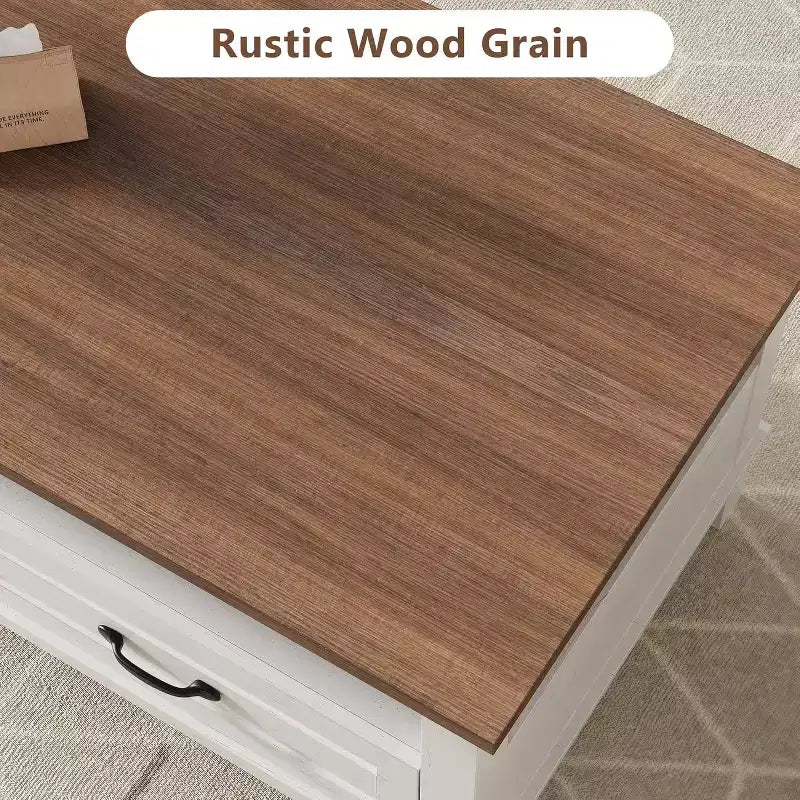 Table basse avec tiroirs, Table basse rustique de 120 cm avec étagère ouverte et 6 pieds de support, Grande table de salon avec rangement