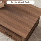 Table basse avec tiroirs, Table basse rustique de 120 cm avec étagère ouverte et 6 pieds de support, Grande table de salon avec rangement