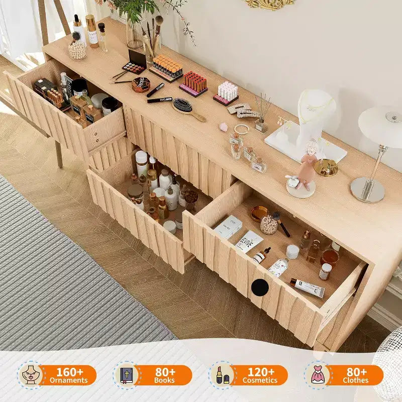 Commode à 9 tiroirs, coffre en bois moderne cannelé, meuble de rangement en bois autoportant, pour salon, entrée