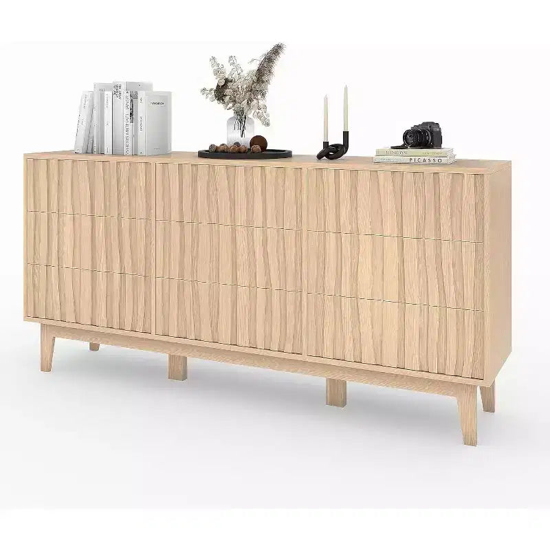 Commode à 9 tiroirs, coffre en bois moderne cannelé, meuble de rangement en bois autoportant, pour salon, entrée