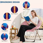Fauteuil soucoupe, fauteuil lune en peluche surdimensionné avec cadre métallique pliant, siège confortable pour adolescents, adultes et dortoirs, rose