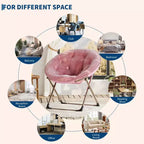 Fauteuil soucoupe, fauteuil lune en peluche surdimensionné avec cadre métallique pliant, siège confortable pour adolescents, adultes et dortoirs, rose