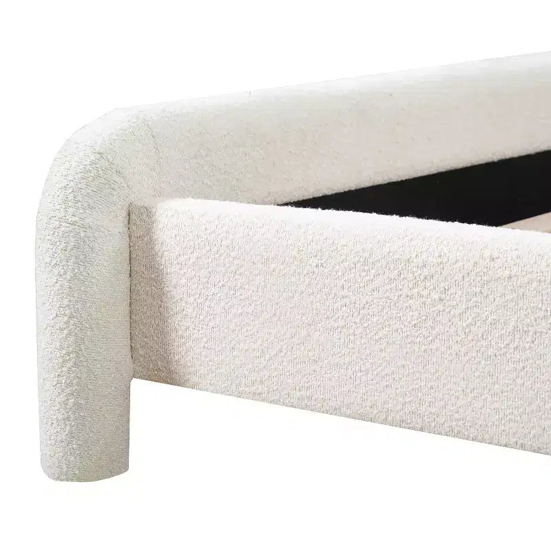 Lit plateforme tapissier ModernLuxe Queen/King avec tête de lit incurvée, cadre de lit solide, pas besoin de sommier tapissier, blanc