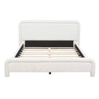 Lit plateforme tapissier ModernLuxe Queen/King avec tête de lit incurvée, cadre de lit solide, pas besoin de sommier tapissier, blanc