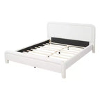 Lit plateforme tapissier ModernLuxe Queen/King avec tête de lit incurvée, cadre de lit solide, pas besoin de sommier tapissier, blanc