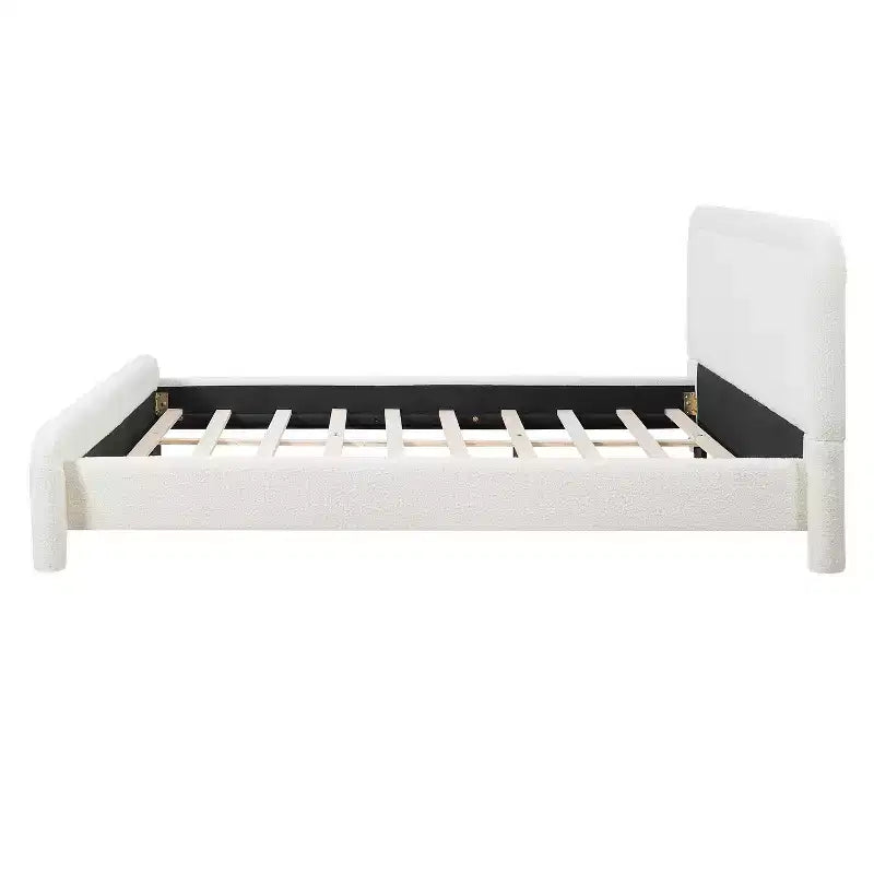 Lit plateforme tapissier ModernLuxe Queen/King avec tête de lit incurvée, cadre de lit solide, pas besoin de sommier tapissier, blanc