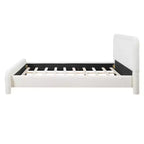Lit plateforme tapissier ModernLuxe Queen/King avec tête de lit incurvée, cadre de lit solide, pas besoin de sommier tapissier, blanc