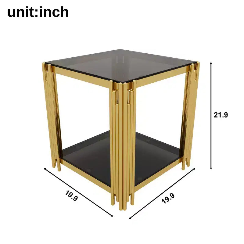 Ensemble 3 pièces table basse et tables d'appoint modernes Whisen avec plateau en verre trempé et base en métal asymétrique