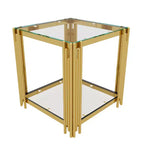 Ensemble 3 pièces table basse et tables d'appoint modernes Whisen avec plateau en verre trempé et base en métal asymétrique
