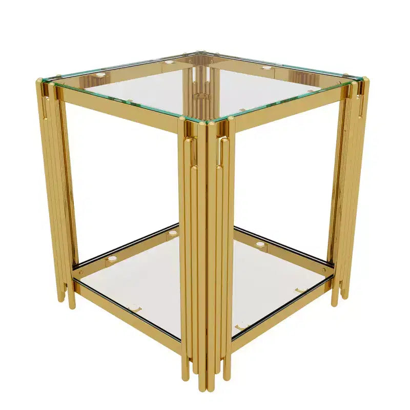 Ensemble 3 pièces table basse et tables d'appoint modernes Whisen avec plateau en verre trempé et base en métal asymétrique