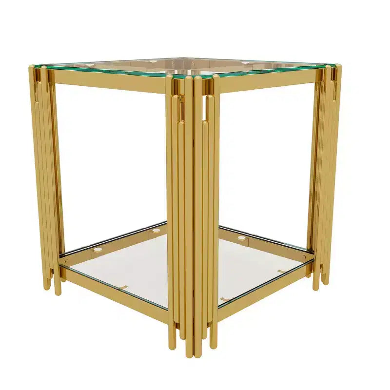 Ensemble 3 pièces table basse et tables d'appoint modernes Whisen avec plateau en verre trempé et base en métal asymétrique