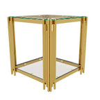 Ensemble 3 pièces table basse et tables d'appoint modernes Whisen avec plateau en verre trempé et base en métal asymétrique