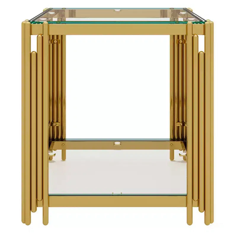 Ensemble 3 pièces table basse et tables d'appoint modernes Whisen avec plateau en verre trempé et base en métal asymétrique