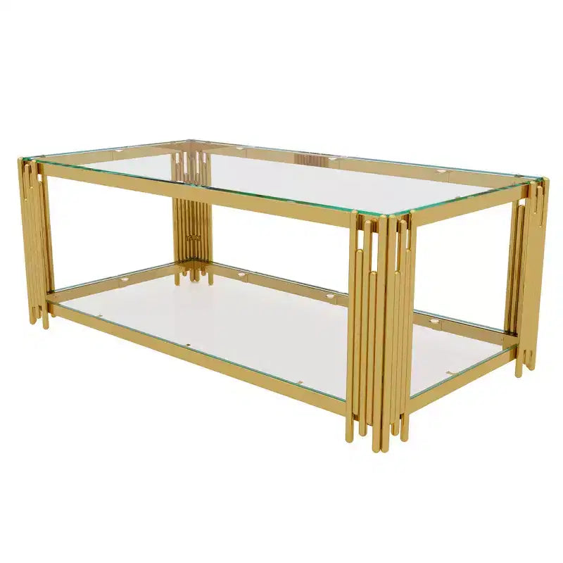 Ensemble 3 pièces table basse et tables d'appoint modernes Whisen avec plateau en verre trempé et base en métal asymétrique