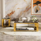 Ensemble 3 pièces table basse et tables d'appoint modernes Whisen avec plateau en verre trempé et base en métal asymétrique