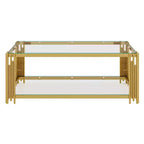 Ensemble 3 pièces table basse et tables d'appoint modernes Whisen avec plateau en verre trempé et base en métal asymétrique