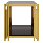 Ensemble 3 pièces table basse et tables d'appoint modernes Whisen avec plateau en verre trempé et base en métal asymétrique