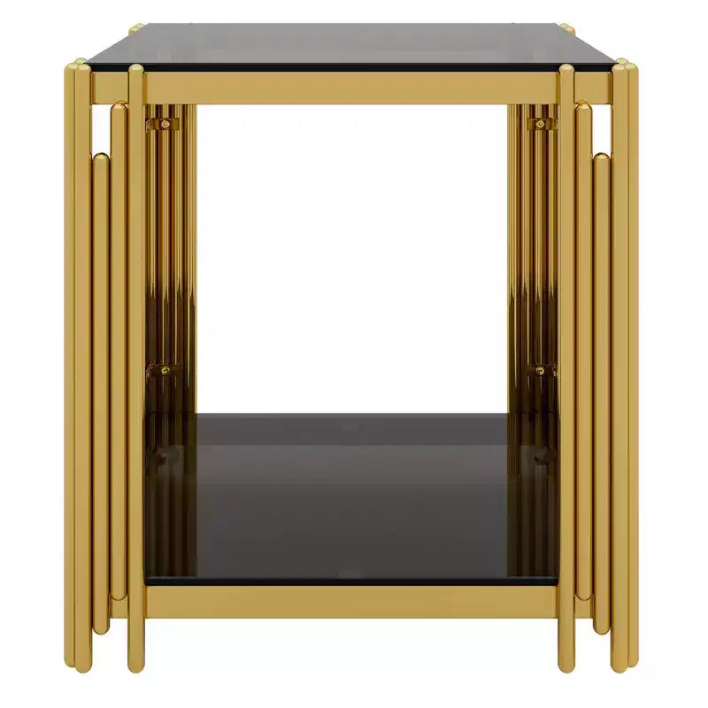 Ensemble 3 pièces table basse et tables d'appoint modernes Whisen avec plateau en verre trempé et base en métal asymétrique
