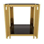 Ensemble 3 pièces table basse et tables d'appoint modernes Whisen avec plateau en verre trempé et base en métal asymétrique