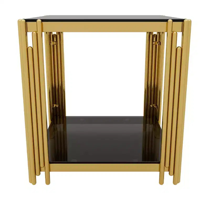 Ensemble 3 pièces table basse et tables d'appoint modernes Whisen avec plateau en verre trempé et base en métal asymétrique
