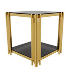 Ensemble 3 pièces table basse et tables d'appoint modernes Whisen avec plateau en verre trempé et base en métal asymétrique