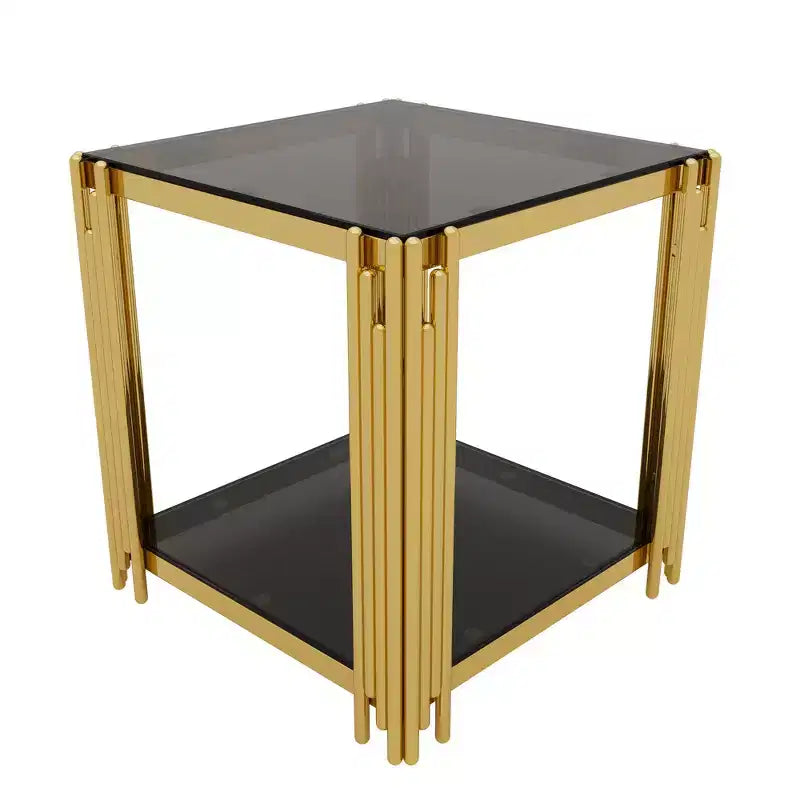 Ensemble 3 pièces table basse et tables d'appoint modernes Whisen avec plateau en verre trempé et base en métal asymétrique